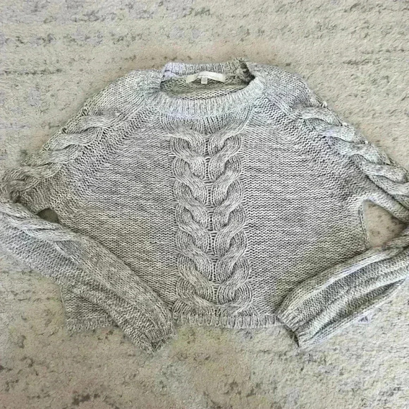 Lovers + Friends Womens Gray Chunky Knit 100% Wool Cropped Sweater XS - Picture 5 of 13